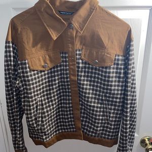 Tan Jacket with Plaid Print